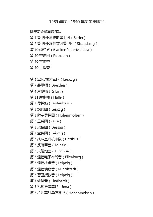 1989年底～1990年初东德陆军