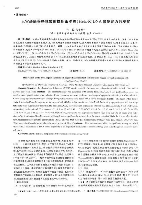 人宫颈癌获得性放射抗拒细胞株(Hela-R)DNA修复能力的观察