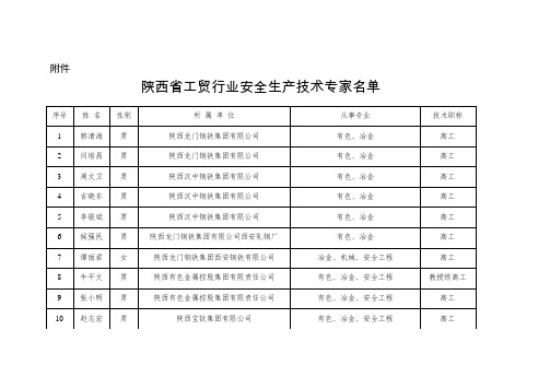 陕西省工贸行业安全生产技术专家名单