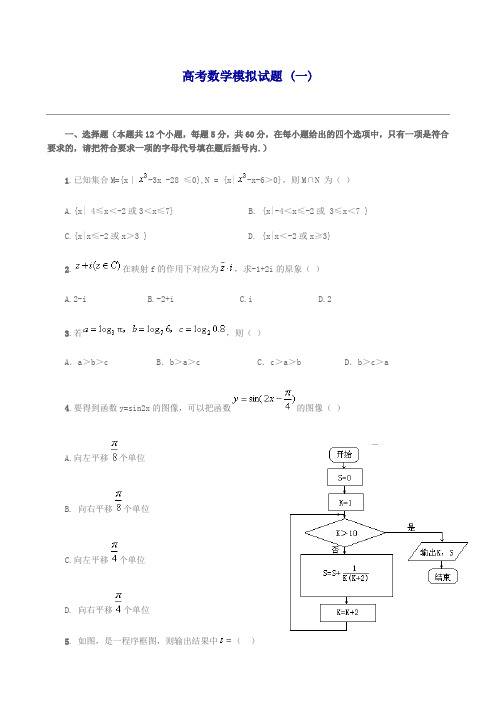 (完整word版)高考数学模拟试题及答案