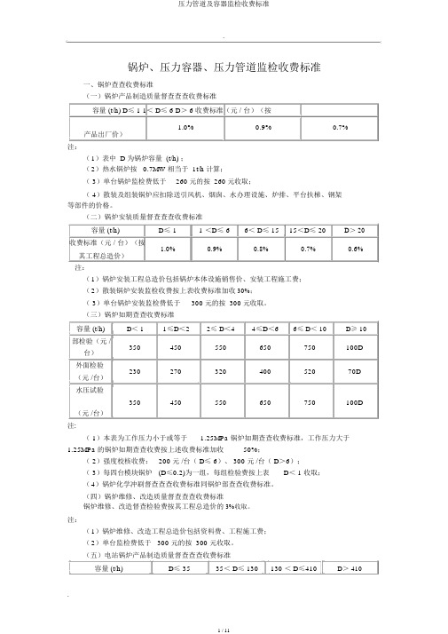 压力管道及容器监检收费标准