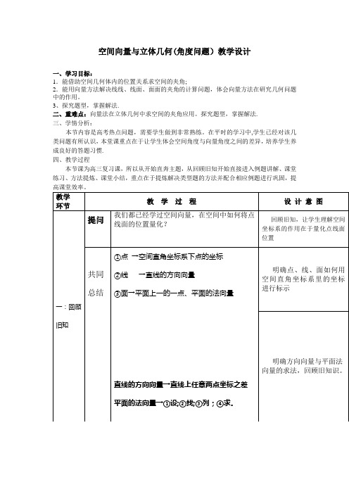 空间向量与立体几何(角度问题)教学设计