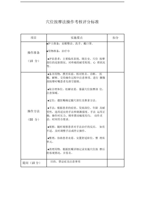 穴位按摩法操作考核评分标准