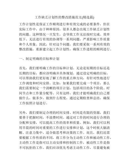 工作缺乏计划性的整改措施范文(精选篇)