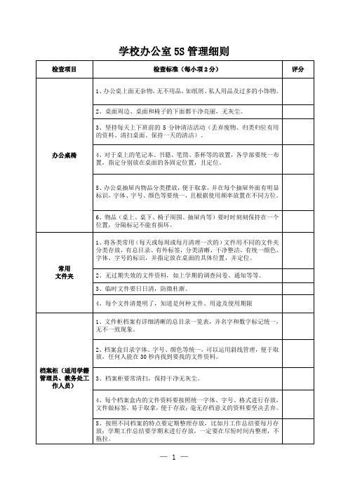 学校办公室5S管理细则考核表