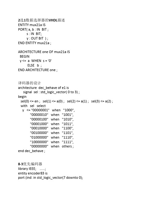 2选1数据选择器的VHDL描述