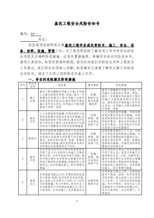 基坑工程安全风险告知书单个交底版)