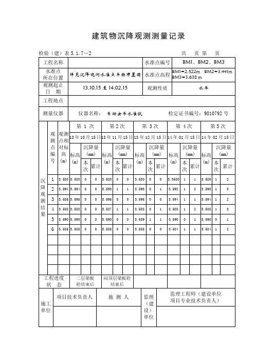 建筑物沉降观测测量记录-1