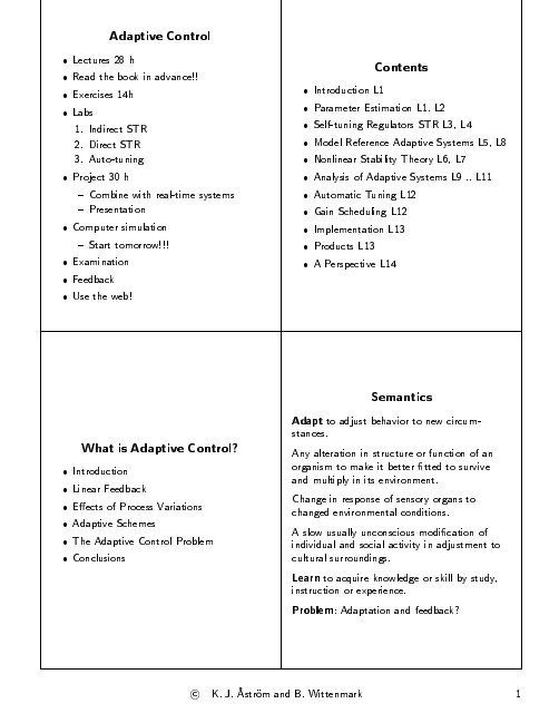 自适应控制(Astrom著)Lecture1