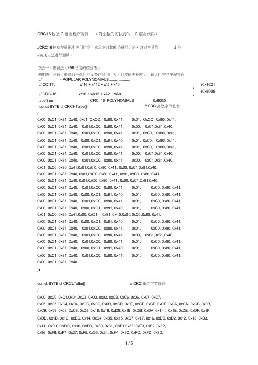 CRC16校验C语言程序源码(附完整的可执行的C语言代码)