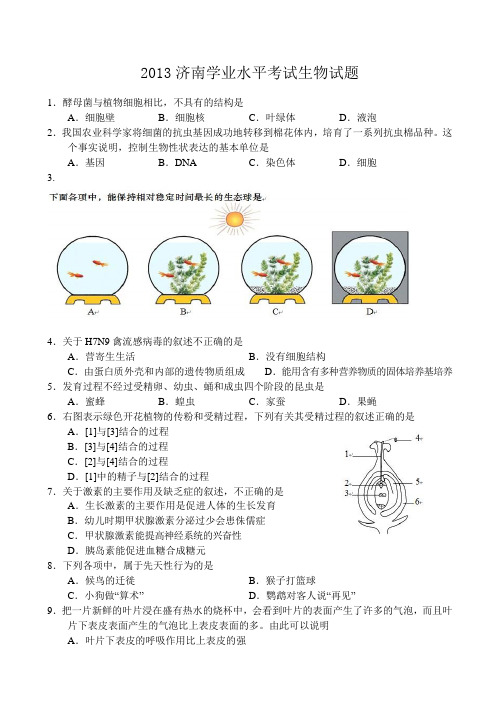 2013济南市学业水平考试生物试题