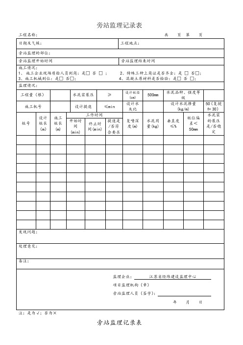 水泥搅拌桩旁站监理记录表