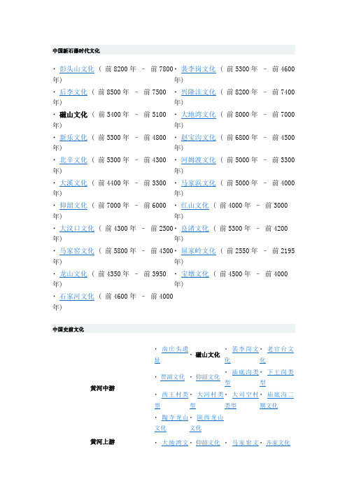 中国新石器时代与史前文化时间及地理位置表