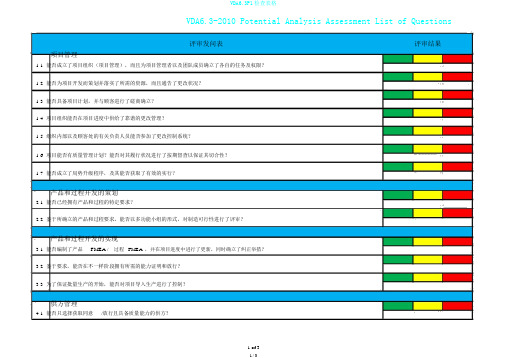 VDA6.3P1检查表格