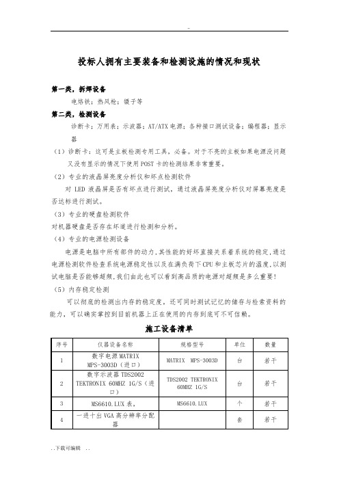 招投标人拥有主要装备和检测设施的情况和现状