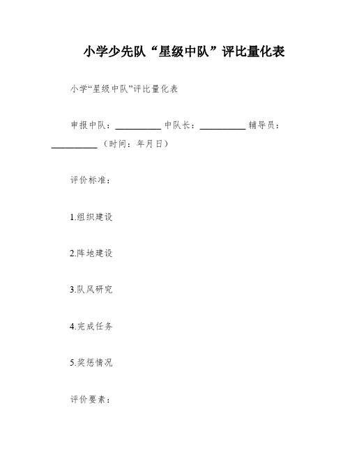 小学少先队“星级中队”评比量化表