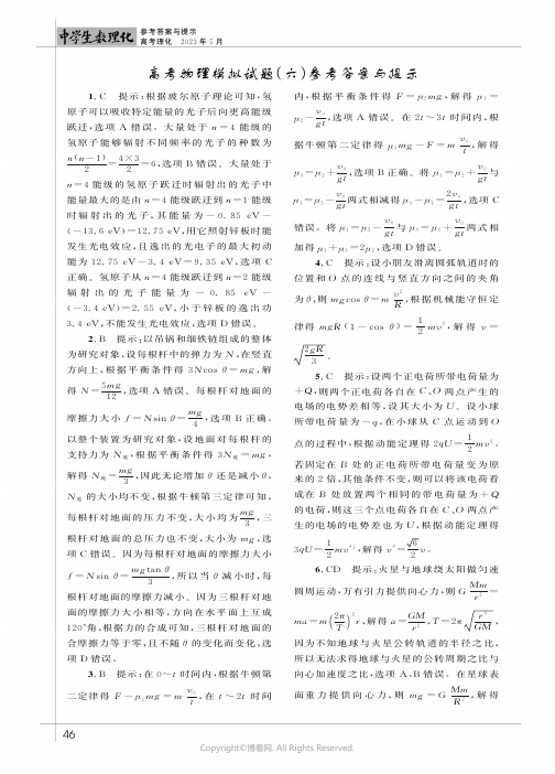 高考物理模拟试题（六）参考答案与提示