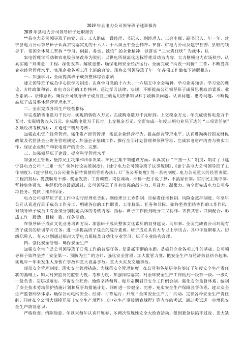 2019年县电力公司领导班子述职报告