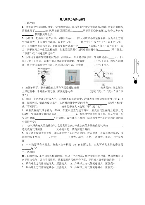 物理八年级下沪粤版第九章浮力与升力练习.