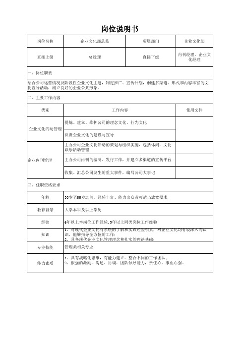 企业文化部总监岗位说明书