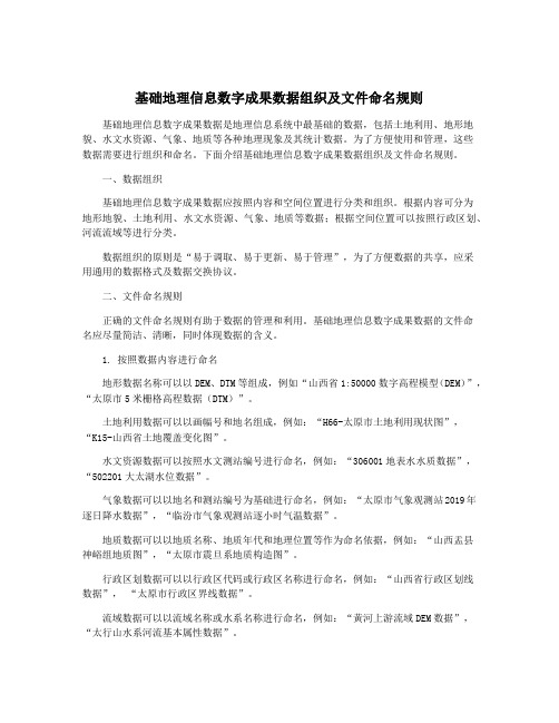 基础地理信息数字成果数据组织及文件命名规则