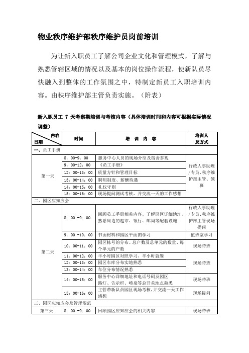 物业秩序维护部秩序维护员岗前培训