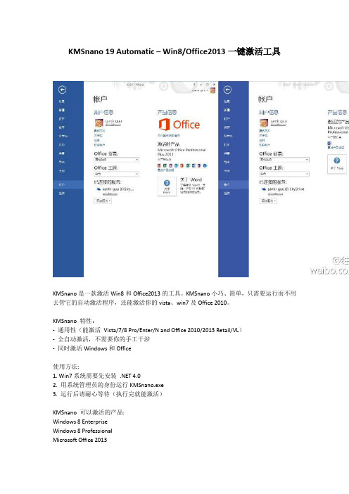 KMSnano 19 Automatic  Win8 Office2013一键激活工具