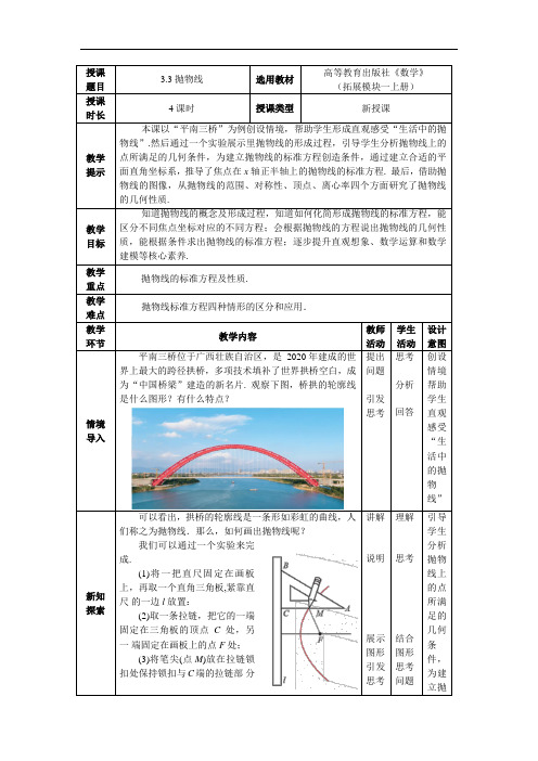 中职教育数学《抛物线》教案