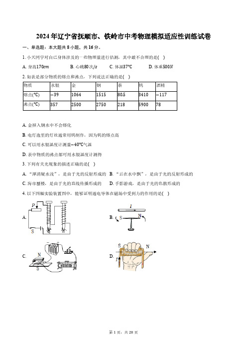 2024年辽宁省抚顺市、铁岭市中考物理模拟适应性训练试卷(含解析)