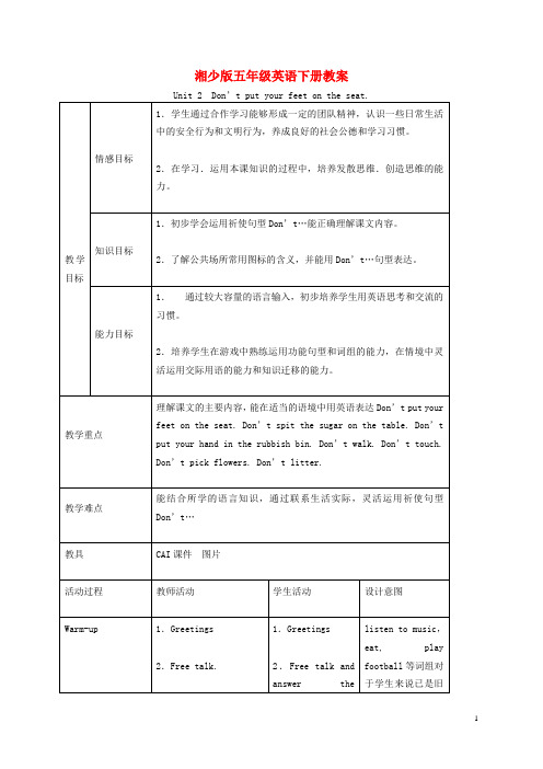 五年级英语下册 Unit 2(3)教案 湘少版