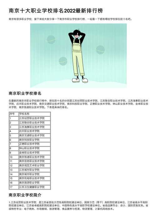 南京十大职业学校排名2022最新排行榜