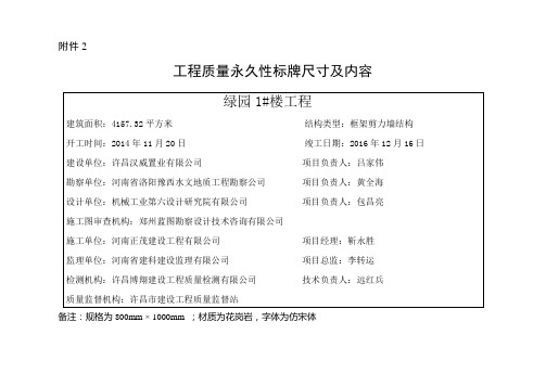 工程质量永久性标牌尺寸及内容正式