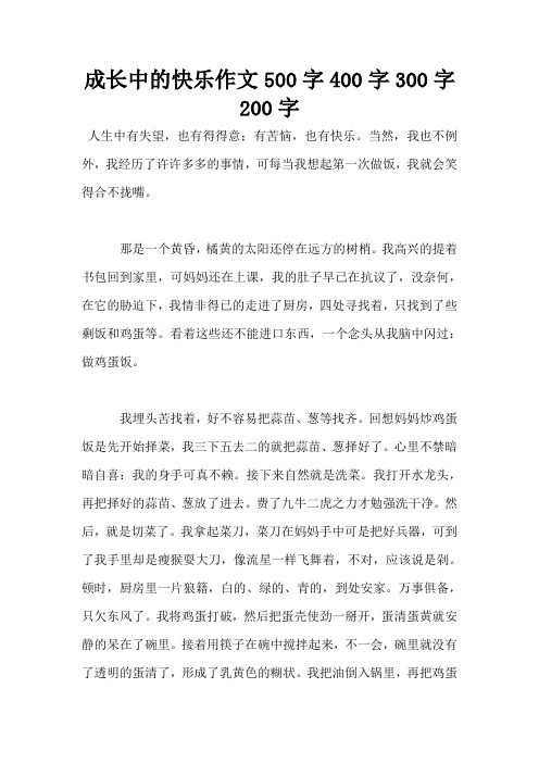 成长中的快乐作文500字400字300字200字