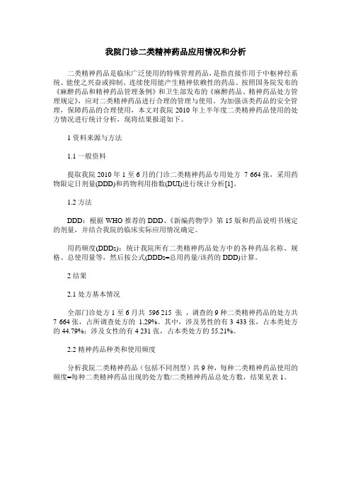 我院门诊二类精神药品应用情况和分析