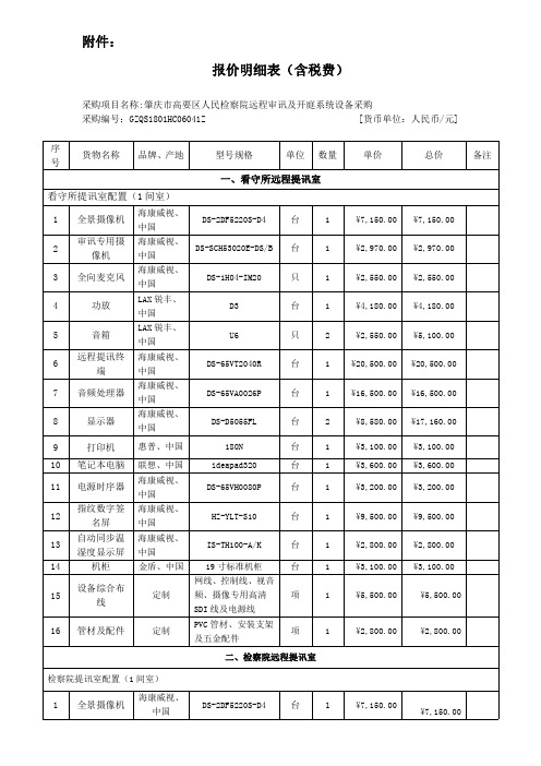 报价明细表(含税费)