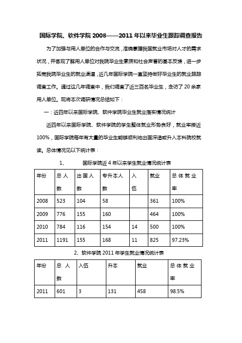 国际学院、软件学院2008——2011年以来毕业生跟踪调查报告