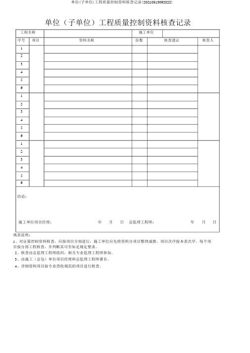 单位(子单位)工程质量控制资料核查记录(20210513092822)