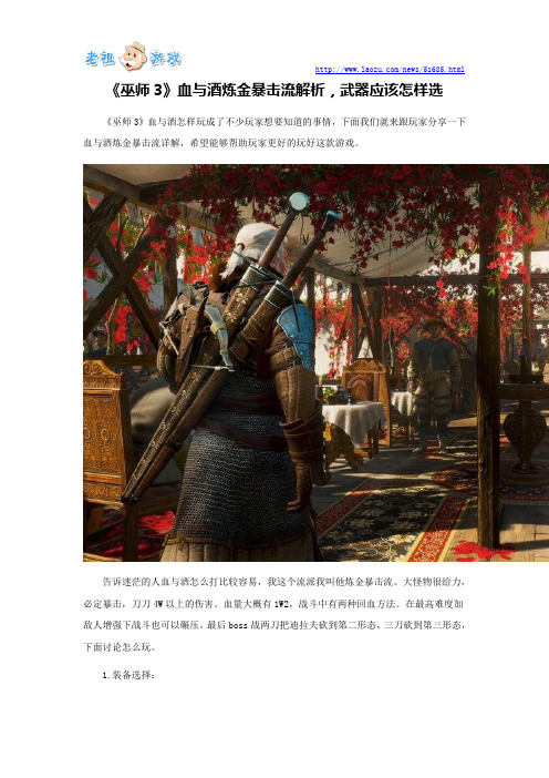 《巫师3》血与酒炼金暴击流解析,武器应该怎样选