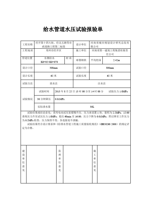 给水管道压力试验