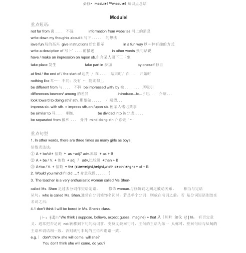 (完整版)外研版高中英语必修1重要知识点归纳