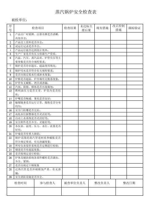 蒸汽锅炉安全检查表