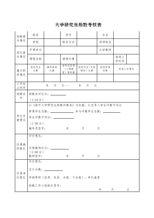 大学研究生助教考核表