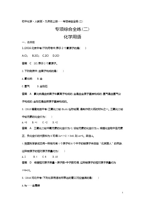 人教版九年级上册化学专项综合全练(二)化学用语