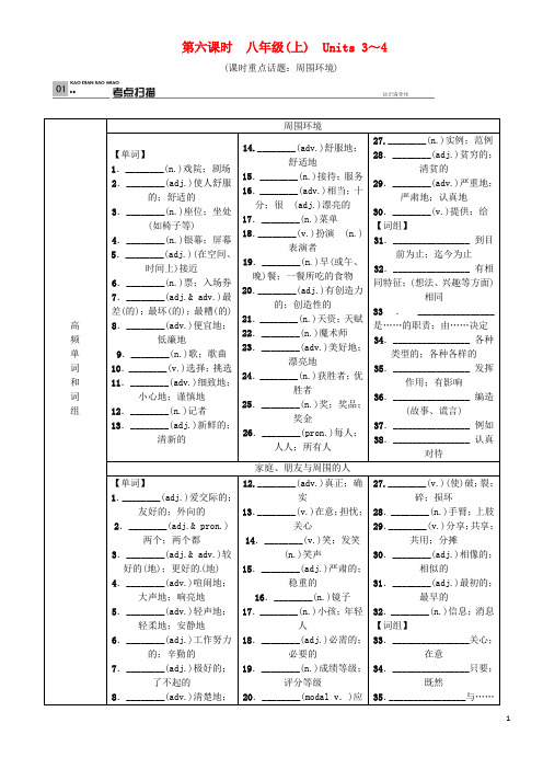 火线100天(河北专版)中考英语总复习 第一部分 第六课时 八上 Units 34试题