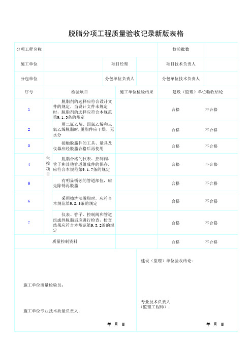 脱脂分项工程质量验收记录(新版表格)