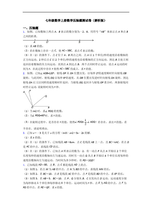 七年级数学上册数学压轴题测试卷(解析版)