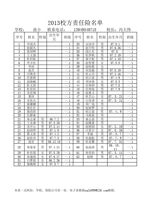 学生校园责任险表格