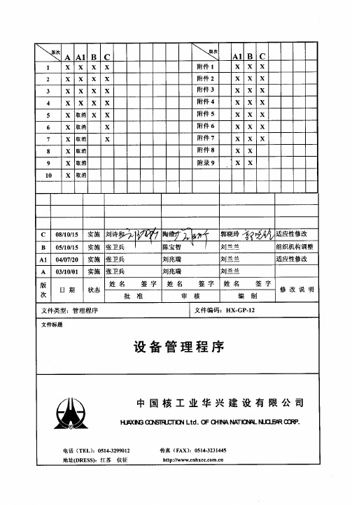 中国核工业华兴建设有限公司 设备管理程序( C 版)