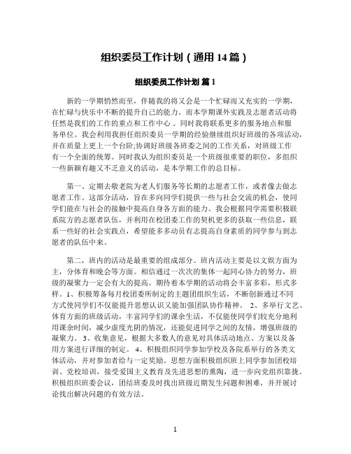 组织委员工作计划(通用14篇)