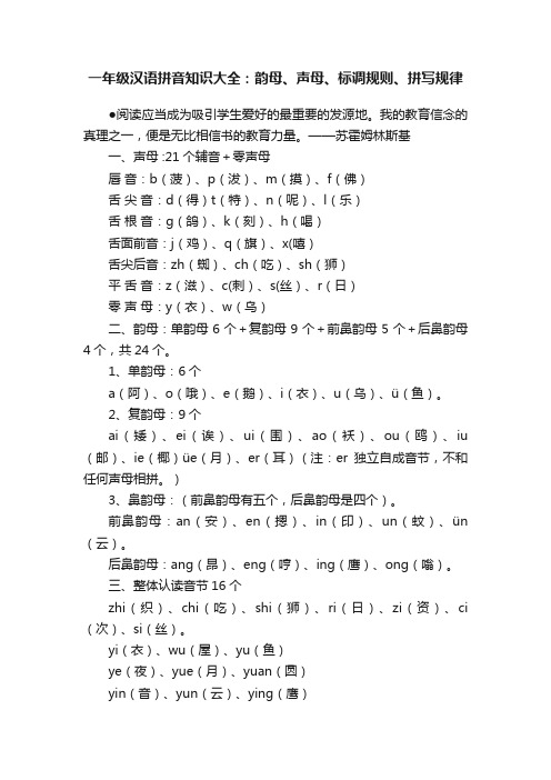 一年级汉语拼音知识大全：韵母、声母、标调规则、拼写规律